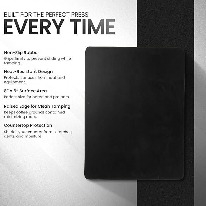 Rattleware Premium Tamping Mat - Non-Slip Espresso Packing Surface, Heatproof, Durable Rubber, Protects Countertops, Kitchen & Coffee Bar Essential, Suitable for Home & Commercial Use (8" x 6")