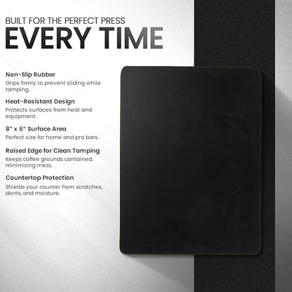 Rattleware Premium Tamping Mat - Non-Slip Espresso Packing Surface, Heatproof, Durable Rubber, Protects Countertops, Kitchen & Coffee Bar Essential, Suitable for Home & Commercial Use (8" x 6")