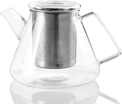 AdHoc Orient+ Glass Teapot - Tea Kettle and Removable Infuser for Loose Leaf Tea - Large Glass Teapot for Stove Top - Small Tea Kettle - 50 fluid oz.