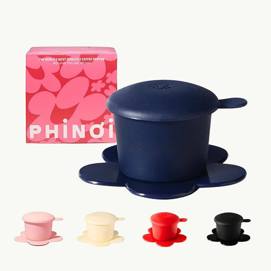 [Holiday Gift] Vietnamese Phin Filter, Plastic Reusable Pour Over Coffee Dripper, Single Cup Coffee Filter with Flower Design for Manual Brewing, Gift for Christmas Thankgiving (Navy)