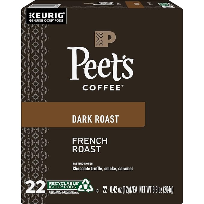 Peet's Coffee French Roast, Dark Roast, 22 Count Single Serve K-Cup Coffee Pods for Keurig Coffee Maker