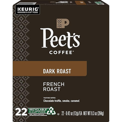 Peet's Coffee French Roast, Dark Roast, 22 Count Single Serve K-Cup Coffee Pods for Keurig Coffee Maker