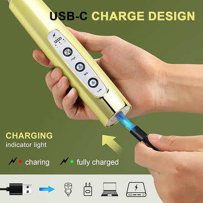 YUSWKO Champagne Gold Handheld Milk Frother Wand with Stand for Coffee, Rechargeable Electric Whisk with 3 Heads 3 Speeds Drink Mixer Coffee Frother For Latte, Cappuccino, Hot Chocolate, Egg