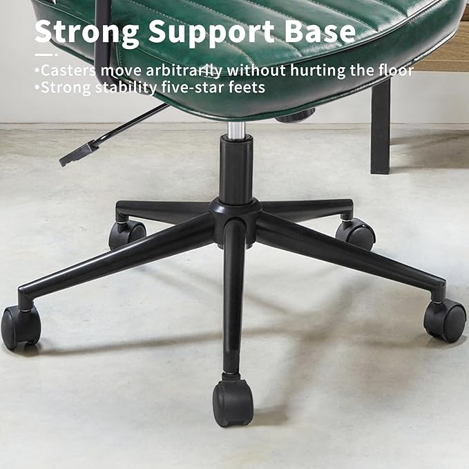 Artswish Mid Century Office Desk Chair - Green Leather Home Office Chair with Wheels and Arms