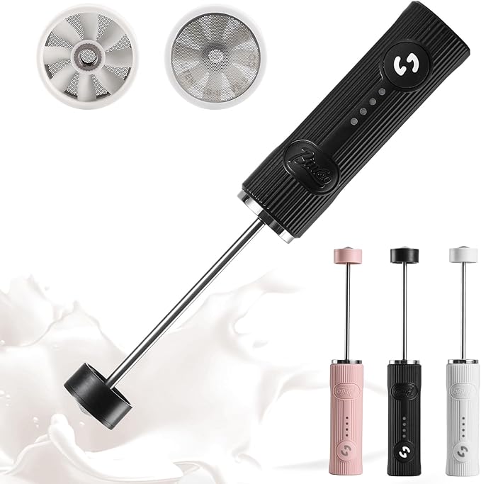 Bincoo Performance Milk Foamer - Dual Speed, Waterproof, Stainless Steel, Ultra Fast Handheld Drink Mixer - Create Barista Microfoam in 40 Seconds for Latte, Cappuccino & Coffee at Home (Black)