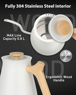 Load image into Gallery viewer, Harriet Gooseneck Electric Kettle - 1200W Fast Heat, 0.8L Stainless Steel, Precision Temp Control &amp; Timer, Wood Handle, Pour Over Coffee and Tea, White