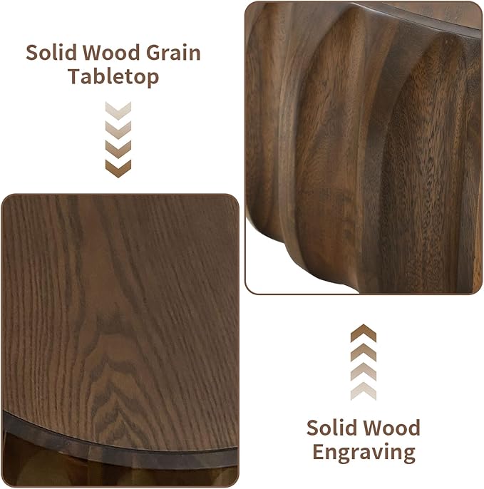 31.5" Round Coffee Table Drum Table Contemporary Wood Fluted Centry Table with Solid Wood Veneer for Living Room (Walnut)