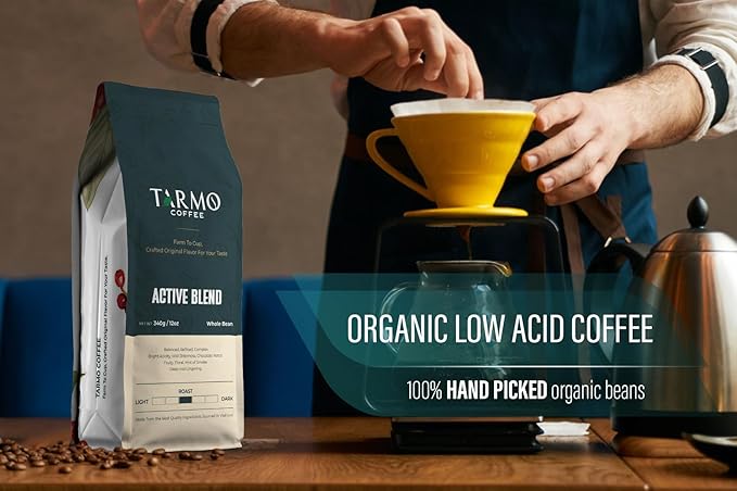 TARMO - ACTIVE BLEND | Low Acid ARABICA & ROBUSTA BLEND Whole Bean Coffee | Specialty Vietnamese Coffee | Single Origin Medium Roast | Premium Espresso Beans, 12 Oz Bag