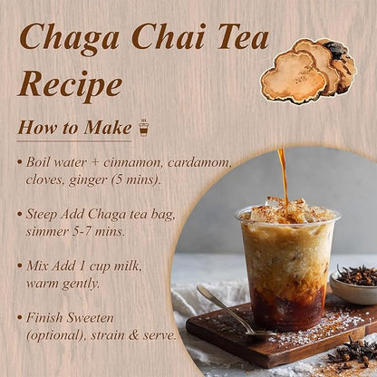 WT WEETEE Chaga Tea Bags 100 Count, 100% Siberian Birch Chaga Mushroom Tea, Caffeine-Free - Rich in Antioxidants