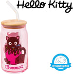 Load image into Gallery viewer, Silver Buffalo Sanrio Hello Kitty &amp; Friends Chococat Chocolate Pink Glass Jar Tumbler with Bamboo Lid and Glass Straw, 16 Ounces