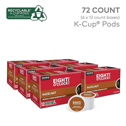Eight O'Clock Coffee Hazelnut, Keurig Single Serve K-Cup Pods, Medium Roast, 72 Count (Pack of 1)