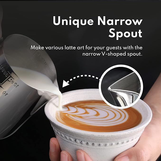 New Star Foodservice 28805 Commercial Grade Stainless Steel 18/8 Frothing Pitcher, 12-Ounce with Measurement Scale