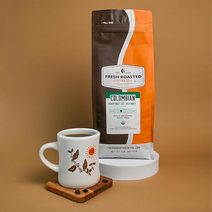 Fresh Roasted Coffee, Organic Colombian | USDA Organic, 100% Single Origin, Kosher | Medium Roast 2 lb (32 oz) Whole Bean