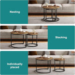 Load image into Gallery viewer, Smuxee Nesting Coffee Table Set of 2, 23.6" Round Coffee Table Rustic Wood Top with Adjustable Non-Slip Feet, Industrial End Table Side Tables for Living Room Bedroom Balcony Yard