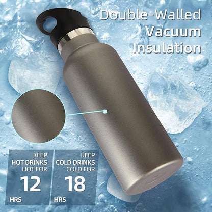 Volhoply 17oz Kids Insulated Water Bottle,Stainless Steel Water Bottles with Straw Lid,Double Wall Vacuum Metal Cups Water Bottle,Reusable Sports School Water Flask Keep Hot & Cold (Cold Grey,1 Set)