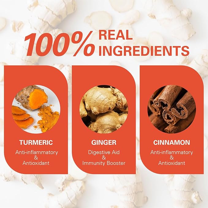 WT WEETEE Turmeric Ginger Cinnamon Tea Bags, Warm & Spicy Turmeric Ginger Herbal Blend Tea, Rich in Antioxidant, Natural Ingredients, Caffeine-free