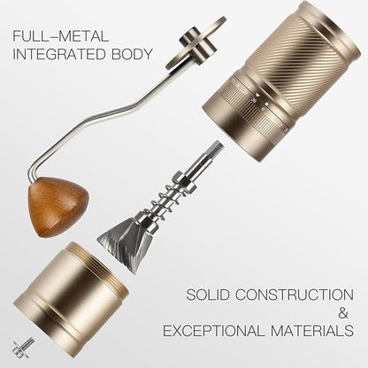 Manual Coffee Grinder with Numerical External Adjustable Setting, Capacity 30g with CNC Stainless Steel Conical Burr (gold)