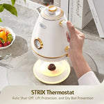 Load image into Gallery viewer, Hazel Quinn Retro Electric Kettle - 1.7 Liters / 57.5 Ounces Tea Kettle with Thermometer, All Stainless Steel, 1200 Watts Fast Boiling, BPA-free, Cordless, Automatic Shut Off - Pearl White