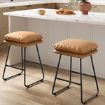 Load image into Gallery viewer, VASAGLE Bar Stools Set of 2, Counter Height Bar Stools, Leather Counter Stools Barstools with Soft Cushion and Metal Sled Legs, 25.6 Inches Bar Height Bar Chairs for Kitchen Island, Caramel Brown