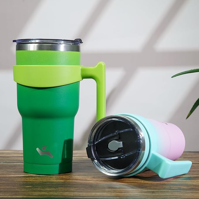 40 oz Tumbler with Handle and 2 Straw 2 Lid, Insulated Water Bottle Stainless Steel Vacuum Cup Reusable Travel Mug,Matcha Green