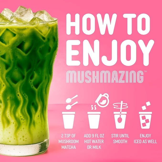 Mushroom Matcha + Lions Mane, Ashwagandha, Collagen – Clean Energy & Focus – Ceremonial Grade Macha Green Tea with 5 Mushrooms Powder – 30 Servings