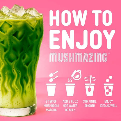 Mushroom Matcha + Lions Mane, Ashwagandha, Collagen – Clean Energy & Focus – Ceremonial Grade Macha Green Tea with 5 Mushrooms Powder – 30 Servings