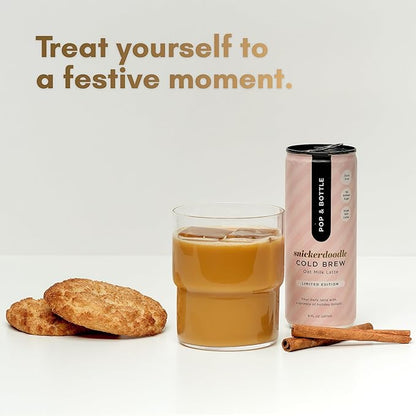 Pop & Bottle Oat Milk Lattes- Cold Brew, Cold Brew Coffee Cans, Canned Coffee, Iced Coffee, Organic, Dairy Free, Gluten Free, Lightly Sweetened with Coconut Nectar- Snickerdoodle, 8 Fl Oz (12 Pack)