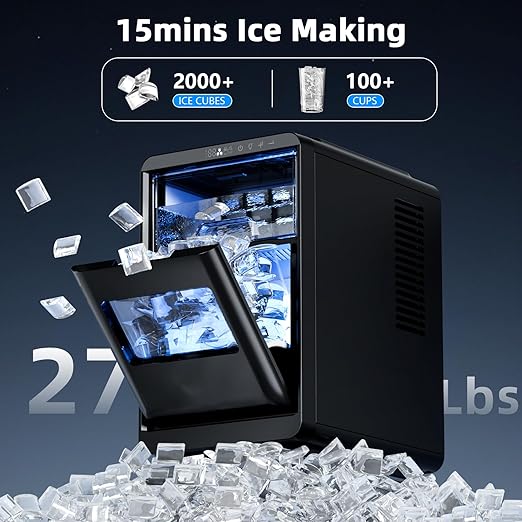 Antarctic Star Crescent Ice Maker, Slow-Melting Countertop Ice Maker, 27 Lbs/24H, 16Pcs in 15Mins, Self-Cleaning,24-Hour Timer, for Home/Kitchen/Office/Party