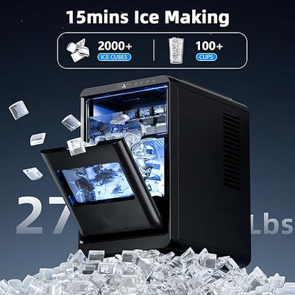 Antarctic Star Crescent Ice Maker, Slow-Melting Countertop Ice Maker, 27 Lbs/24H, 16Pcs in 15Mins, Self-Cleaning,24-Hour Timer, for Home/Kitchen/Office/Party