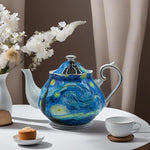 Load image into Gallery viewer, Teapot 30 oz Van Gogh Paintings Bone China Loose Tea Pot Floral Design Vintage Ceramic Coffee Water Pot European Style Porcelain (Starry Sky)