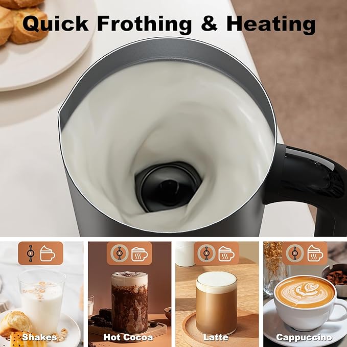 Electric Milk Frother, 4-in-1 Electric Milk Steamer,10 oz/300 ML Automatic Cold And Warm Foam Maker For Coffee,Latte,Cappuccino,Macciato, Hot chocolate,Non-Stick Coating,Easy Clean,Black