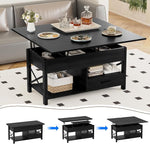 Load image into Gallery viewer, Lift Top Coffee Table with Storage, Black Lift Top Coffee Table with Drawers&amp;Hidden Compartment, Multi-Functional Center Table, Convertible Coffee Tables into Dining Table for Home Living Room Office