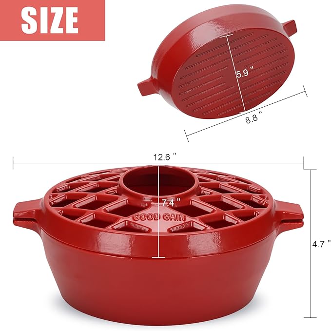 G Good Gain Wood Stove Steamer, Fireplace Humidifier, Cast Iron Humidifier for Stove, Matte Black Finish, Rust Resistant, Lattice Top, 2.5 Quart Capacity, Wood Burning Stove Indoor Decorative. RED