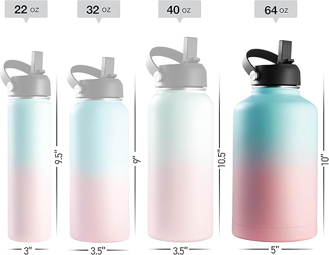 Stainless Steel Insulated Water Bottle and Travel Mug for Hot and Cold Beverages, Wide Mouth, Double Wall Insulated Hydration Sports Water Bottle for Hiking, Biking, Outdoor, 64 OZ BPA Free