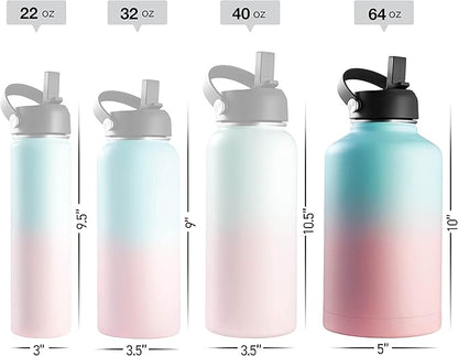 Stainless Steel Insulated Water Bottle and Travel Mug for Hot and Cold Beverages, Wide Mouth, Double Wall Insulated Hydration Sports Water Bottle for Hiking, Biking, Outdoor, 64 OZ BPA Free