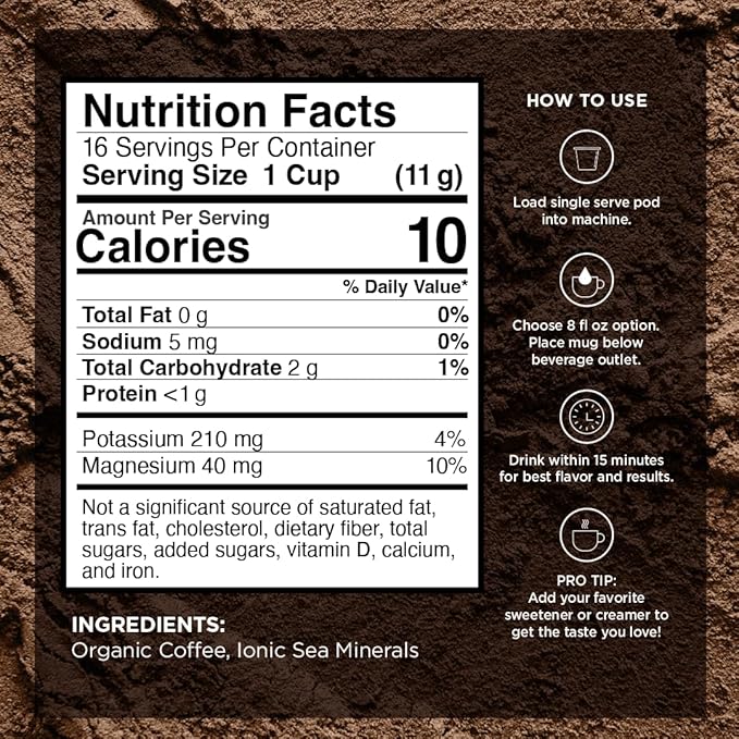 VitaCup Mineral Coffee Pods with Trace Minerals, Hydrate, Replenish & Restore, Sea Minerals, Electrolytes, Organic Coffee, Medium Dark Roast, Single Serve Pod Compatible with Keurig K-Cup Brewers,32Ct