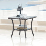 Load image into Gallery viewer, HUMMUH Outdoor End Table,Patio Wicker Small Side Table, PE Rattan Coffee Table with 2-Tier Storage Shelf for Bistro Set Conversation Sets Brown…
