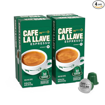Cafe La Llave Espresso Pods: 40 Recyclable Aluminum Pods, Intensity 11 Dark Roast Latin-Style Coffee, Compatible with Nespresso Original Line Machines - Bold, Rich Flavor