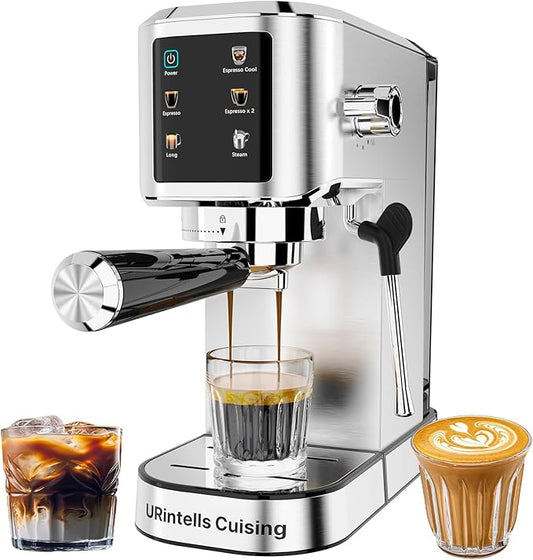 Espresso Machine 20 Bar,Touchscreen Espresso Maker with Steam Milk Frother, Stainless Steel Expresso Coffee Machine for Home with Removable Water Tank for Cappuccino Latte,Cold Brew,Long Coffee