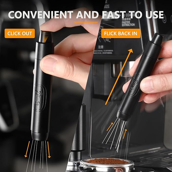 WDT Espresso Distribution Tool - Magnetic Espresso Stirrer Tool For Barista, Espresso Tamper With Stainless Steel Retractable Needles (Black)