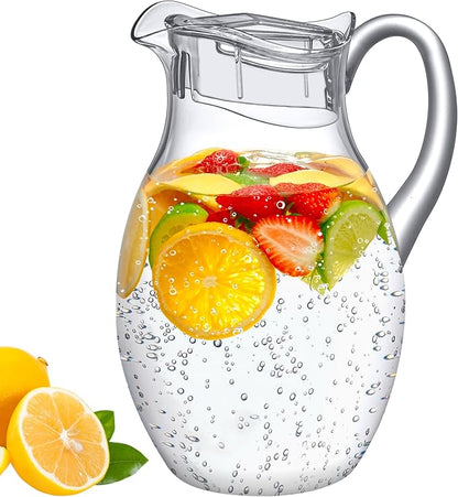 Amazing Abby - Bubbly Grand - Plastic Pitcher (96 oz, 3 Quart), Clear Water Pitcher with Lid, Fridge Jug, BPA-Free, Shatter-Proof, Great for Iced Tea, Sangria, Lemonade, Juice, Milk, and More