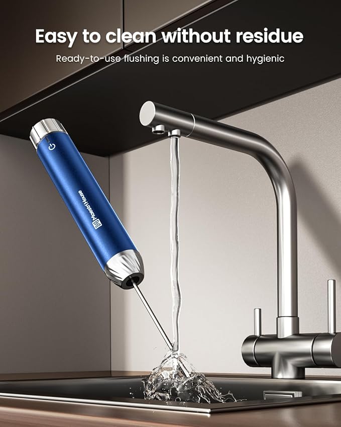 Maestri House Rechargeable Milk Frother with Stepless Speed Control, Handheld Electric Foam Maker Waterproof Drink Mixer Foamer with Stainless Steel Stand & Detachable Whisks for Lattes, Cappuccino