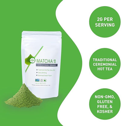 Aiya Authentic Japanese Premium First Harvest Ceremonial Grade Matcha Green Tea Powder - Vegan-Friendly, Zero Sugar, Gluten-Free - 100g Bag (3.53 oz.)
