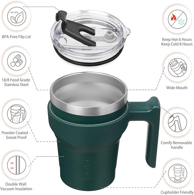 BJPKPK Tumbler With Handle And Straw Lid 10 oz Stainless Steel Insulated Coffee Tumbler Cups For Home, Office or Car,Army Green