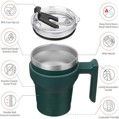 BJPKPK Tumbler With Handle And Straw Lid 10 oz Stainless Steel Insulated Coffee Tumbler Cups For Home, Office or Car,Army Green