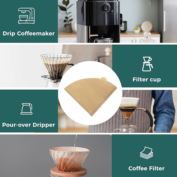HAPIGO Easy-Dispensing Natural Brown Cone Coffee Filters V02 Size, 100 Count - Unbleached Paper Filters for Pour Over Brewing, Compatible with Chemex, Hario V60 & More，Box for Easy Use & Tidy Storage