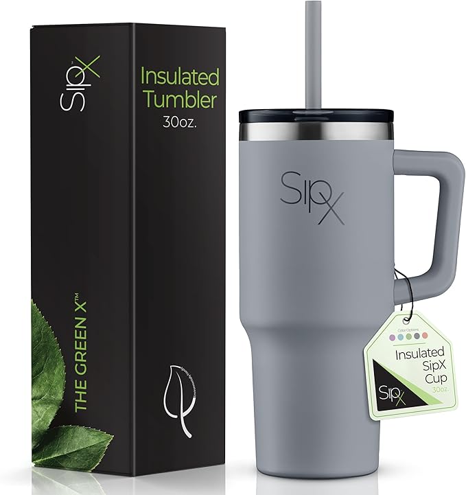 SIPX™ Insulated Tumbler With Lid And Straw, 30oz. Tumbler With Handle Keeps Cold 12 Hours, Water Bottle Thermos With Lid, BPA-Free Reusable Insulated Coffee Tumblers, Travel Mug Great For Beach Party