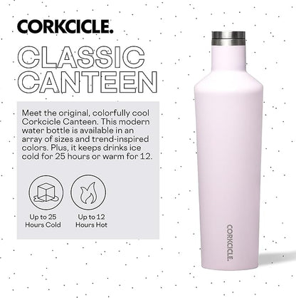 Corkcicle Insulated Canteen, Powder Puff, 25 oz – Cupholder Friendly Water Bottle with Screw-On Cap Keeps Drinks Cold for 25hrs, Hot 12hrs