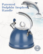 Load image into Gallery viewer, Harriet Tea Kettle Stovetop, 2.5 Quart Whistling Stainless Steel Tea Pot, 3-Layer Base, Unique Ergonomic Handle, Includes Pot Holder &amp; Mat, Electric/Induction/Gas Stovetops Applicable, Blue