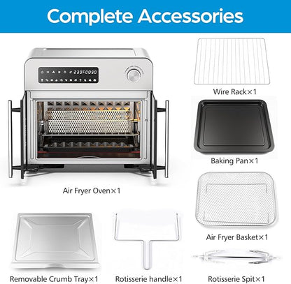 OSTBA French Door Air Fryer Toaster Oven Combo, Airfryer Convection Oven Countertop 10-in-1 Combo, 30% Faster 90% Less Oil, 102 Recipes & 7 Accessories Included 24 QT Stainless Steel